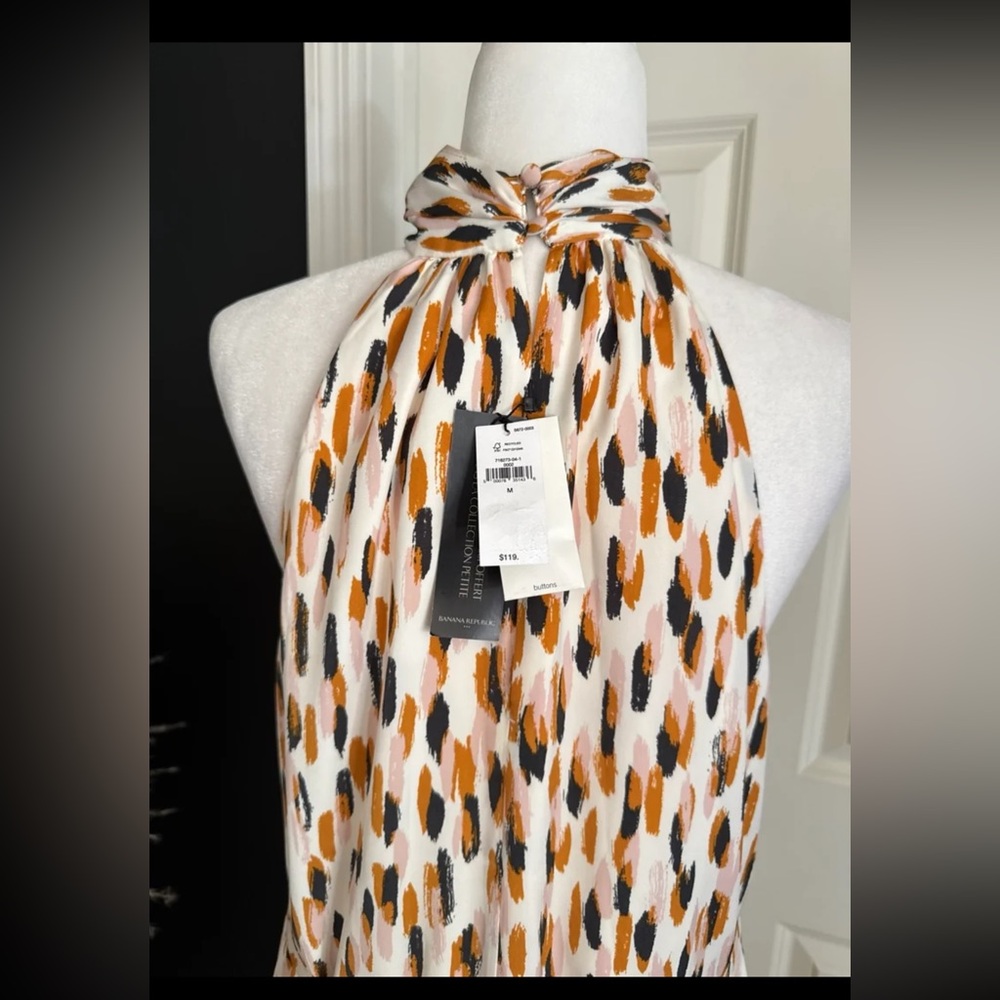 NWT Banana Republic Twist Neck Satin Colorful Print Midi Dress 
size Medium - Picture 8 of 12